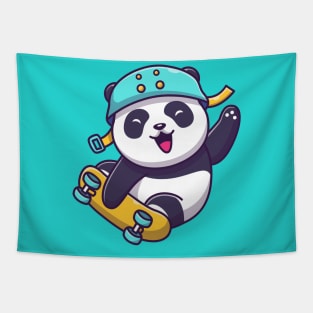 Cute Panda Playing Skateboard Cartoon Tapestry