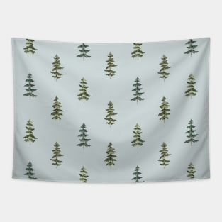 Watercolor Green Pine Trees seamless Pattern Sage Green Tapestry