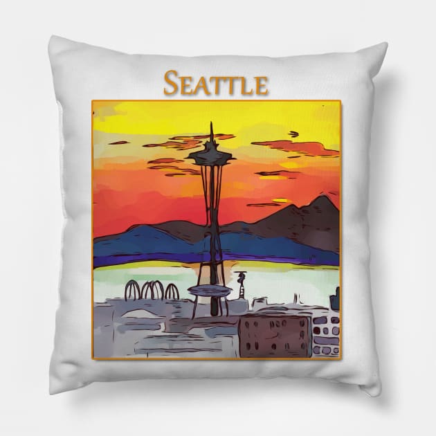 Stunning, intense red Seattle Sunset during wildfires in Canada Pillow by WelshDesigns