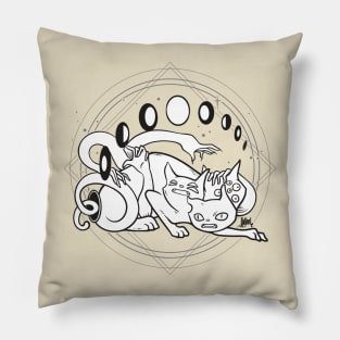 Spooky Cute Three Headed Cat With Moon Phases Pillow