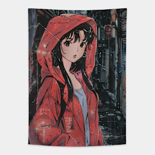 VHS Retro Anime Girl City Night Vintage 70s 80s 90s Tapestry