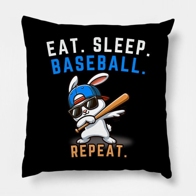 Dabbing 🐰bunny sunglasses Eat Sleep Baseball Repeat girls kid gift Pillow by MetAliStor ⭐⭐⭐⭐⭐