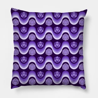 Retro Inspired D20 Dice and Color Wave Seamless Pattern - Indigo Pillow