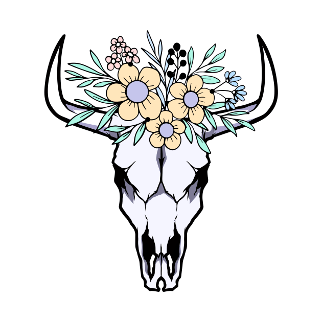 Cow Skull With Flowers by KohorArt