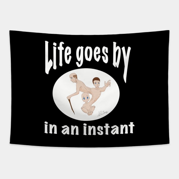 Life goes by in an instant (white circle) Tapestry by JD Murray