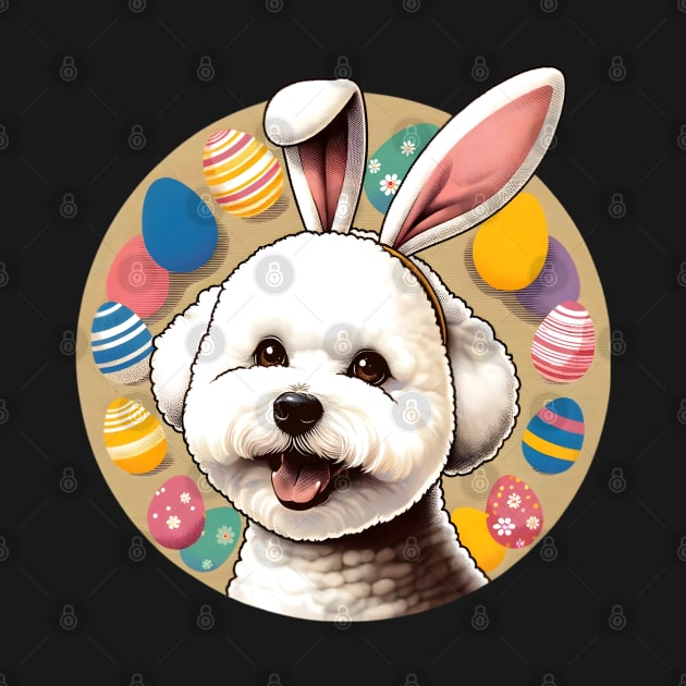 Bichon Frise in Bunny Ears Enjoying Easter Festivities by ArtRUs