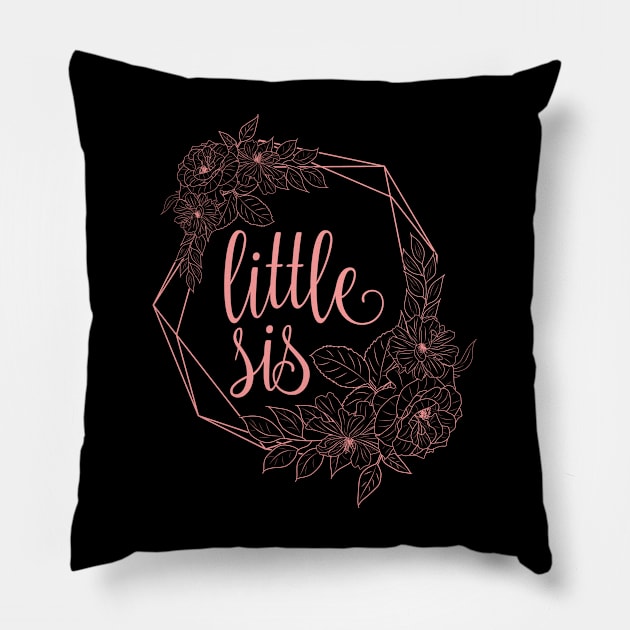 Little Sis cute pink typography for big sister gift for younger sister. Pillow by BoogieCreates