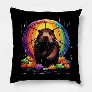 Nutria Rainy Day With Umbrella Pillow