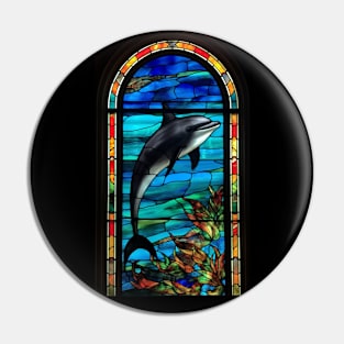 Stained Glass Style Design Grey Dolphin Pin