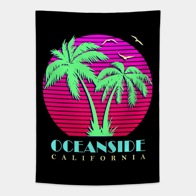 Oceanside California Palm Trees Sunset Tapestry by Nerd_art