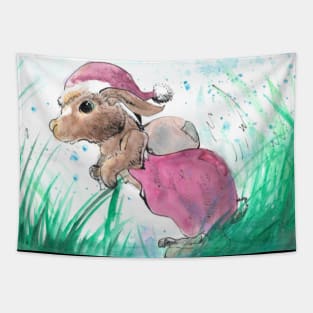 Christmas bunny painting  - vintage style Christmas inspired designs Tapestry