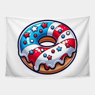 Patriotic American Donut Delight - Red, White & Blue Treat Tapestry