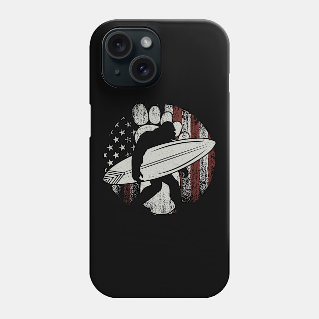 Surfing Bigfoot American Flag Retro Vintage Phone Case by Tesszero