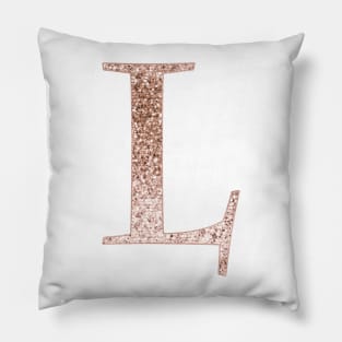 L rose gold glitter monogram letter Pillow