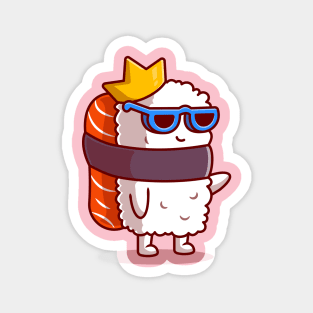 Cute King Salmon Sushi With Glasses Cartoon Magnet