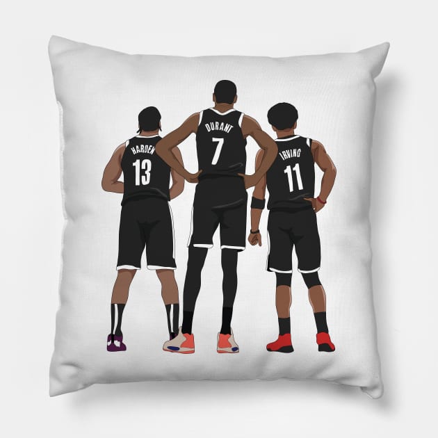 Kevin Durant/Kyrie Irving/James Harden Brooklyn Nets Pillow by xavierjfong