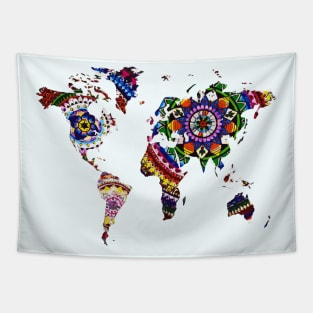 Colorful World Map - Painted by hand_Hand drawn Tapestry