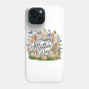 Happy mothers day, fun flowers and bunnies print shirt Phone Case