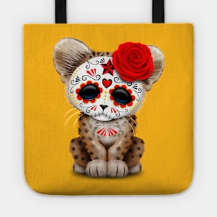 Red Day of the Dead Sugar Skull Leopard Cub Tote