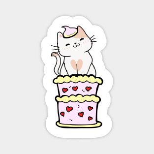 Funny white cat jumping out of a cake Magnet