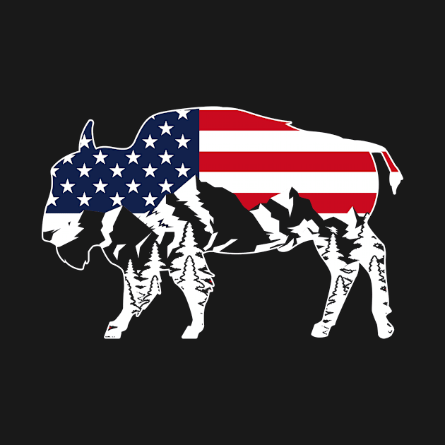 Bison US Flag Buffalo by shirtsyoulike