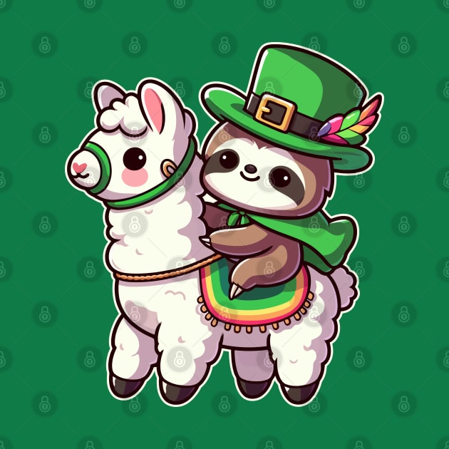 Irish Sloth Riding A Llama Funny Kawaii St Patrick's Day by Cuteness Klub