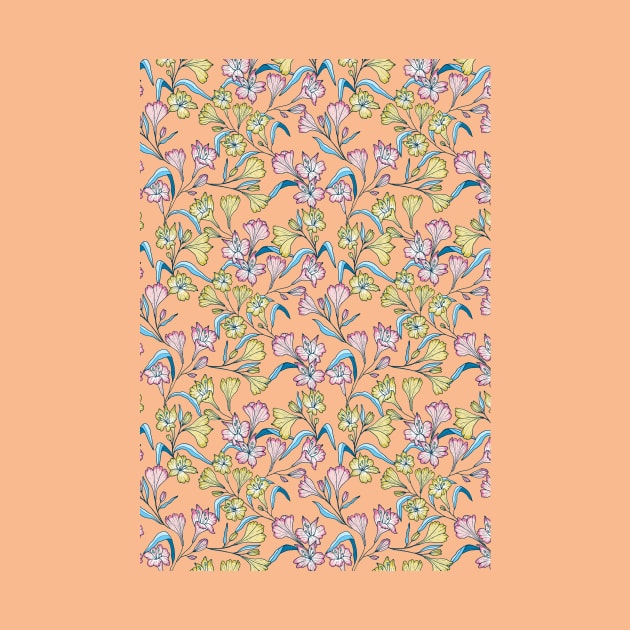 Happy lily flowers botanical pattern in coral pink by Natalisa