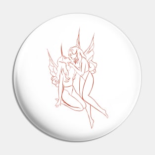 sapphic lesbian angels in red fine line Pin