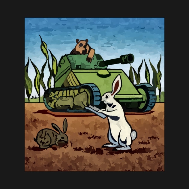 watercolor rabbit stopping groundhog civil war by Catbrat