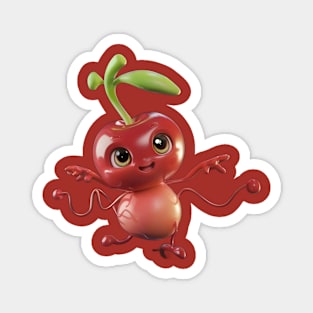 Smiling, Anthropomorphic Cherry with Arms and Legs, Waving Cheerfully Magnet