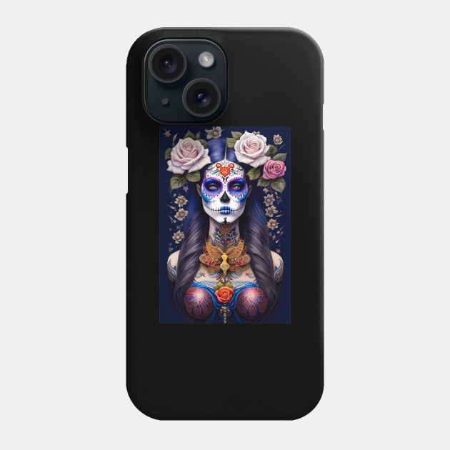 Sugar Skull Art - Woman in Colorful Sugar Skull Makeup Phone Case by ImaginativeInkPOD