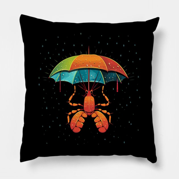Lobster Rainy Day With Umbrella Pillow by JH Mart