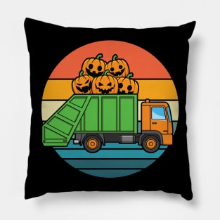 Garbage Truck Jack O Lantern Pumpkin Halloween Pillow