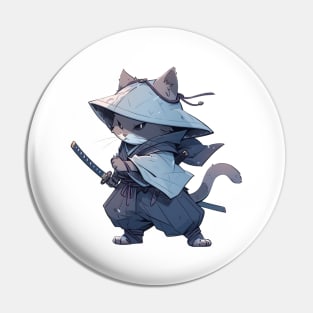 Traveling Samurai style Cat Hero Pin