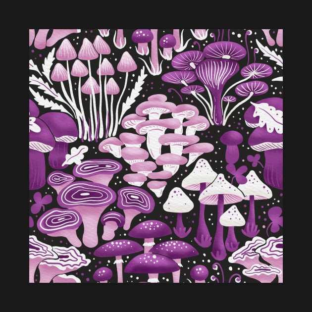 cosmic mushrooms - black and purpe by RenattaZare