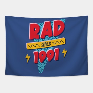 Rad Since 1991 // Retro Memphis Style 90s Nostalgia Tapestry