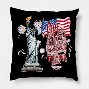 Statue of liberty, The new colossus poem, by Emma Lazarus USA flag tee Pillow