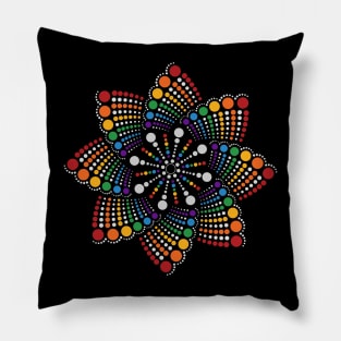 Seamless Repeating Geometric Mandala Dot Art LGBTQ Pride Rainbow Pattern Pillow