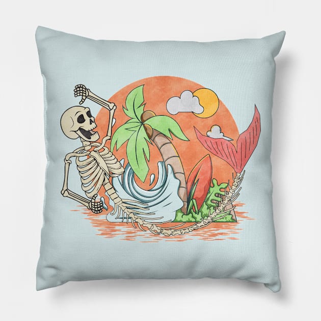 Tropical Mermaid Skeleton Pillow by FlawlessSeams