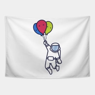 Flying Astronaut Riding Balloons Tapestry