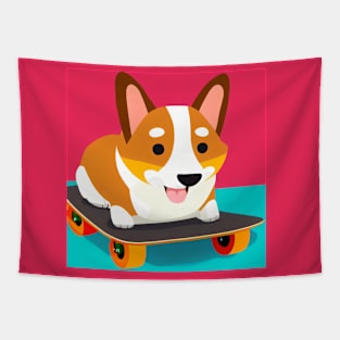 Skateboarding Corgi Dog Tapestry