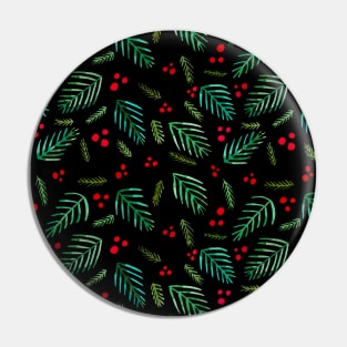 Christmas tree branches and berries - black and green Pin