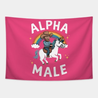 Alpha Male Funny Unicorn Rainbow Gift Fathers Day Gay Man LGBT Pride Cowboy Tapestry