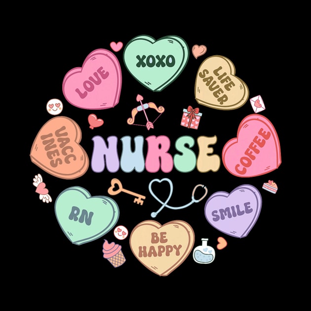 Groovy Heart Candy Nurse Valentines Day Men Women by Neldy