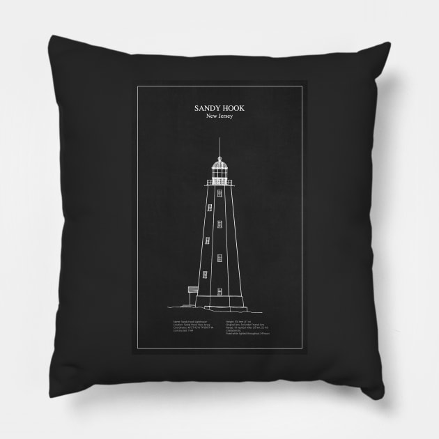 Sandy Hook Lighthouse - New Jersey - PD Pillow by SPJE Illustration Photography