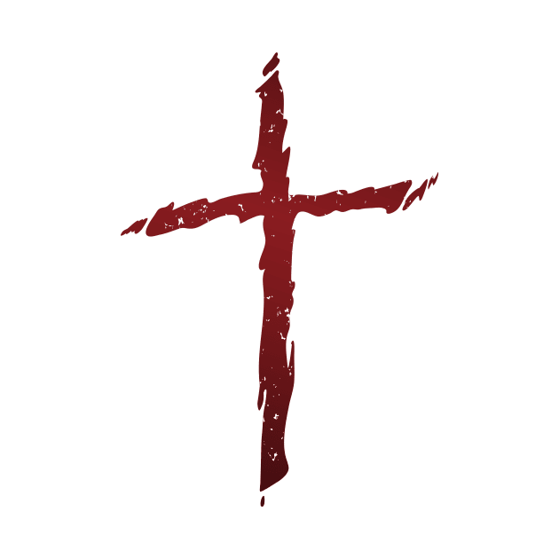 Old rugged distressed christian cross with red gradient tones by hobrath