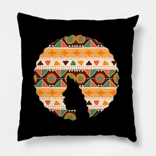 Afro Hair Woman with African Pattern, Black History Pillow