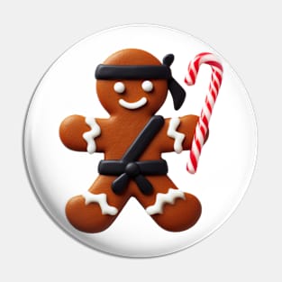 Funny Ninja Gingerbread Man Cookie Candy Cane Sword Pin