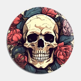 A human skulls with red roses Pin