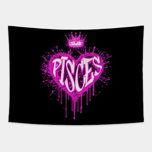 Pisces Graffiti Airbrush Heart Zodiac Birthday Astrology Tapestry